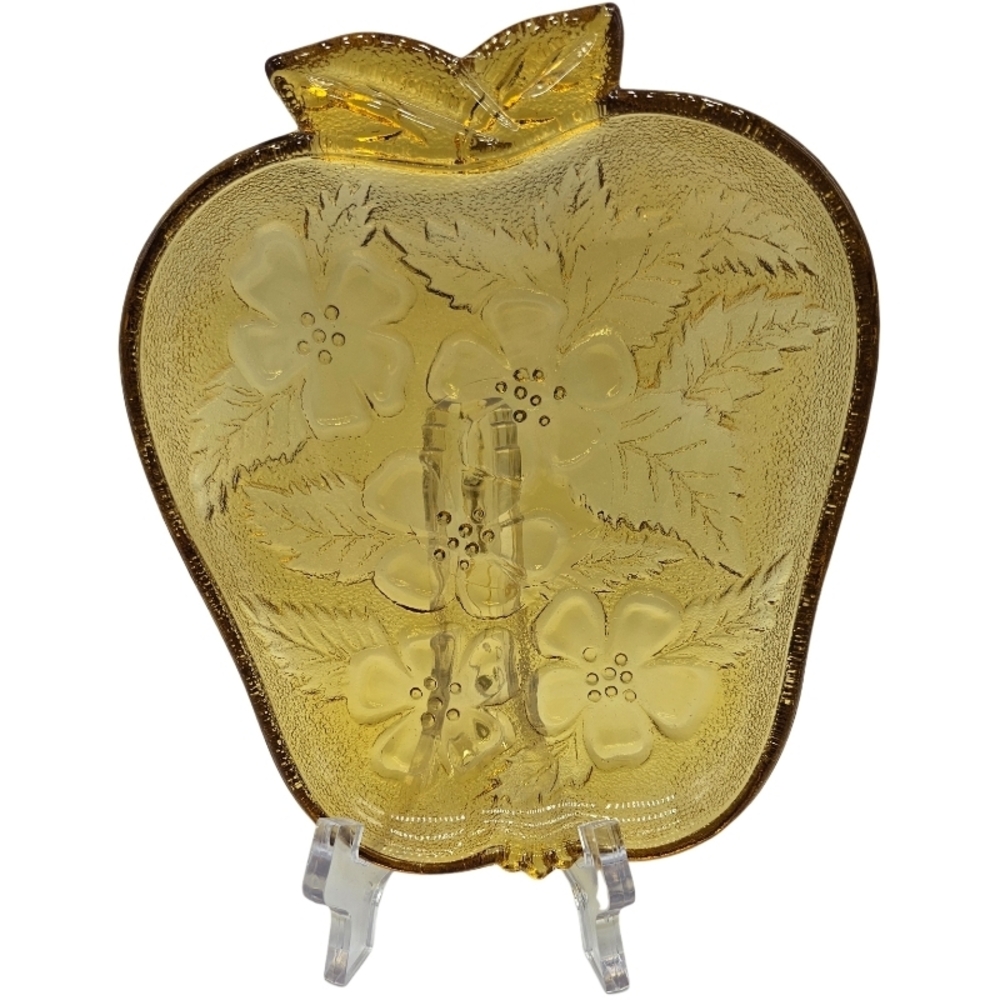 💚 Vintage Hazel Atlas Glass Amber Apple-Shaped Dish